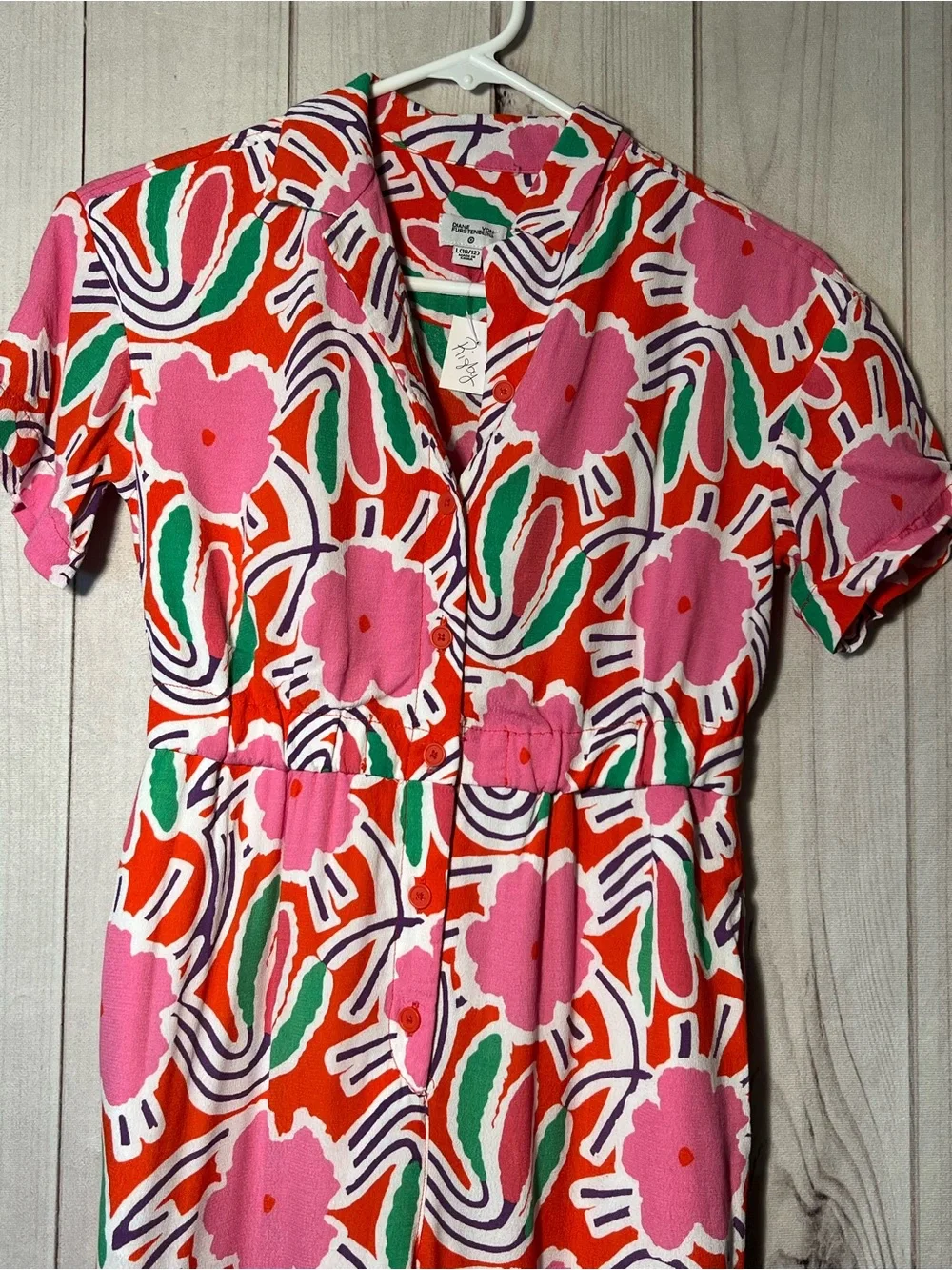 Diane Von Furstenberg Pink Red Floral One-Piece Jumpsuit Size 10/12